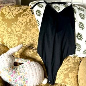 American Eagle Black Thong Halter Bodysuit